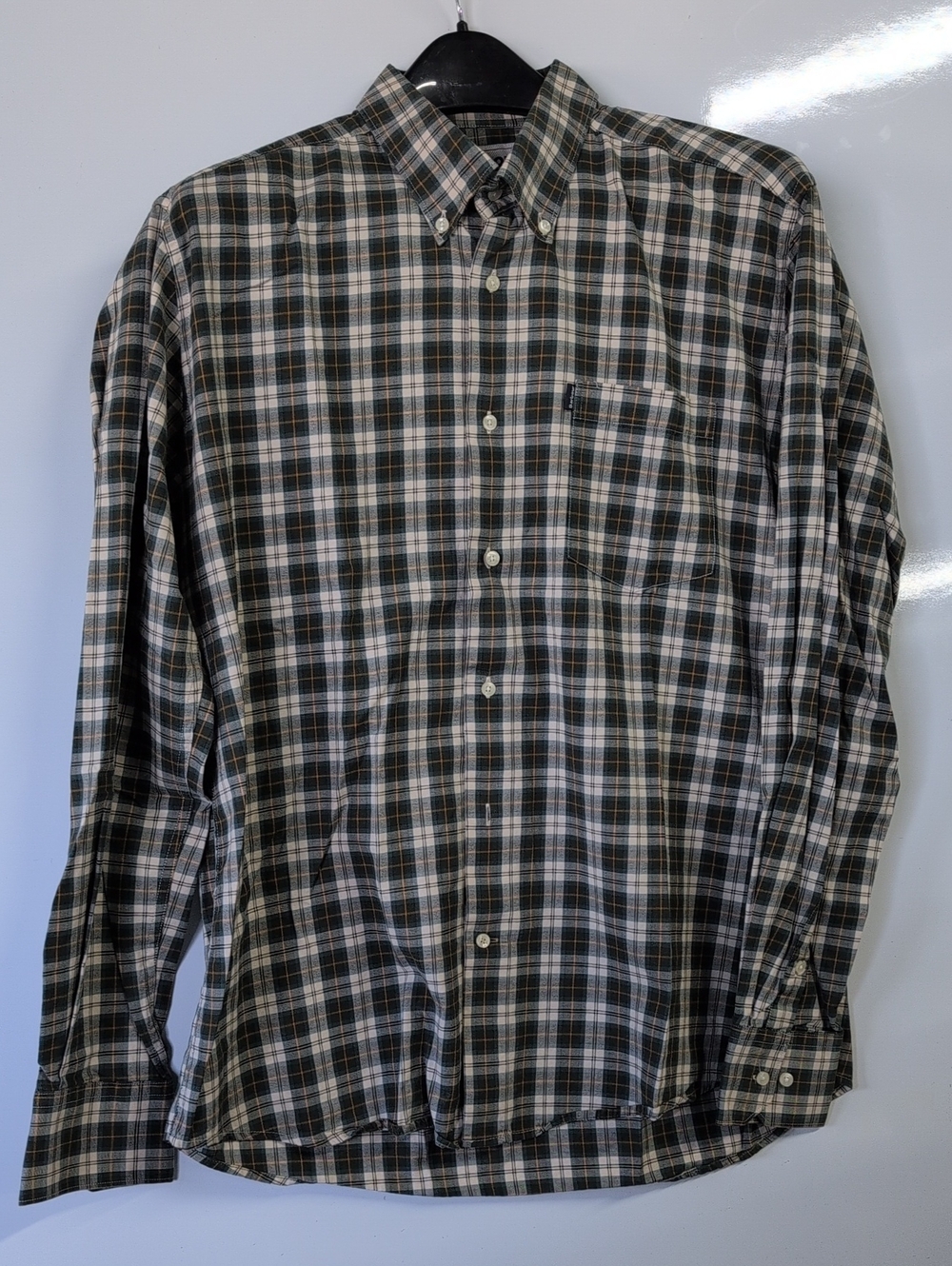 Barbour Green and White Plaid Button-Down Shirt - XL Slim - Barbour